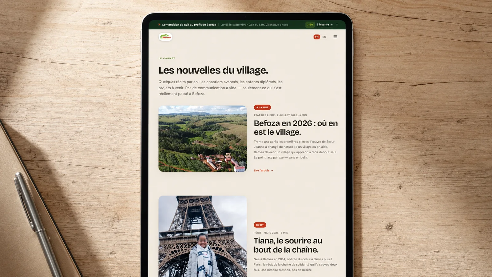 Le carnet du village, blog de l'association Befoza, consulté sur tablette