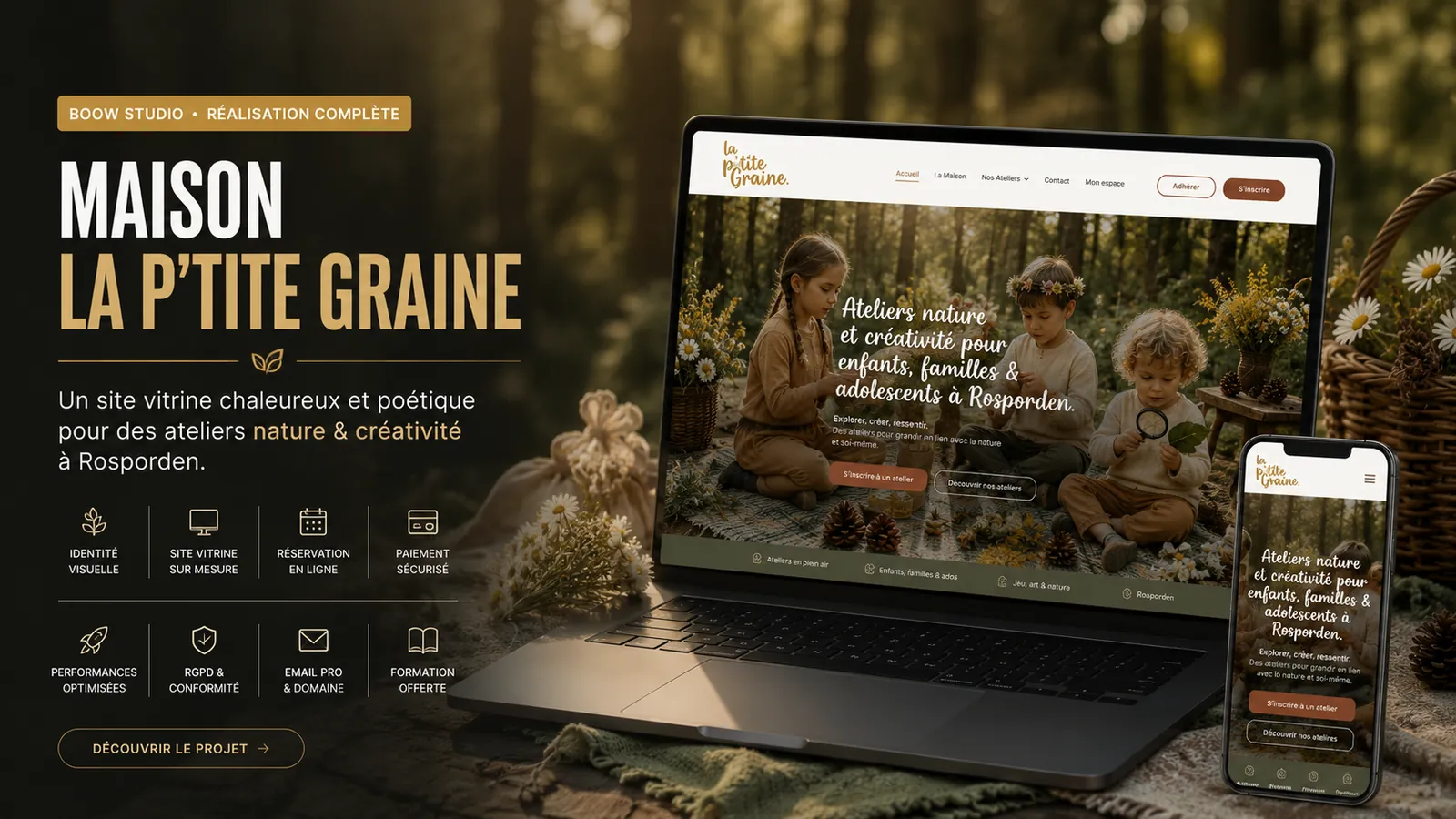 La P'tite Graine — site associatif et réservation en ligne pour des ateliers nature à Rosporden