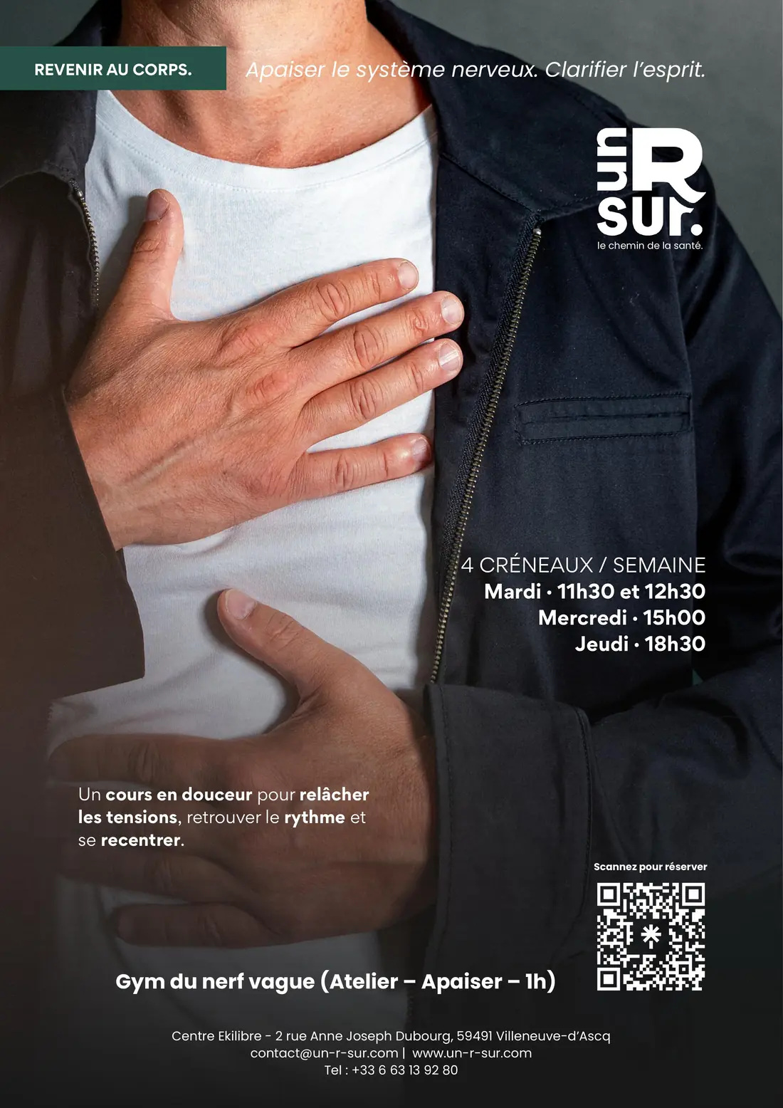 Déclinaison de l'affiche un R sur pour l'atelier hebdomadaire de gym du nerf vague
